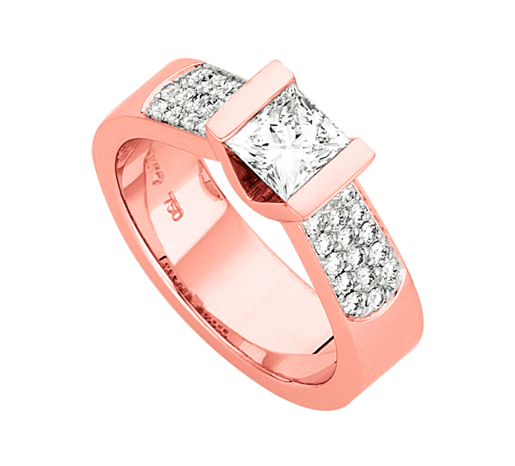 Bar Set Princess Cut With Pave Sides in Rose Gold