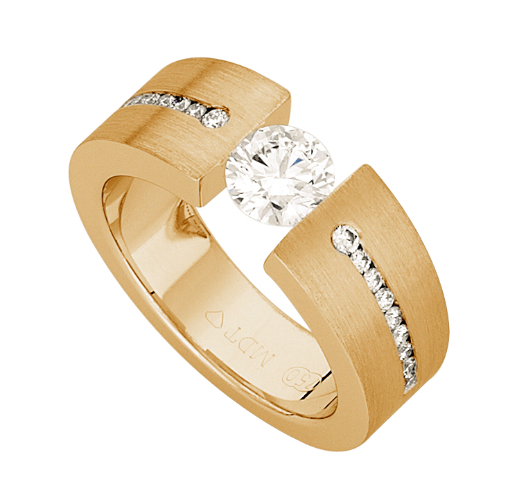 Wide Tension Diamond Ring in Matt Yellow Gold