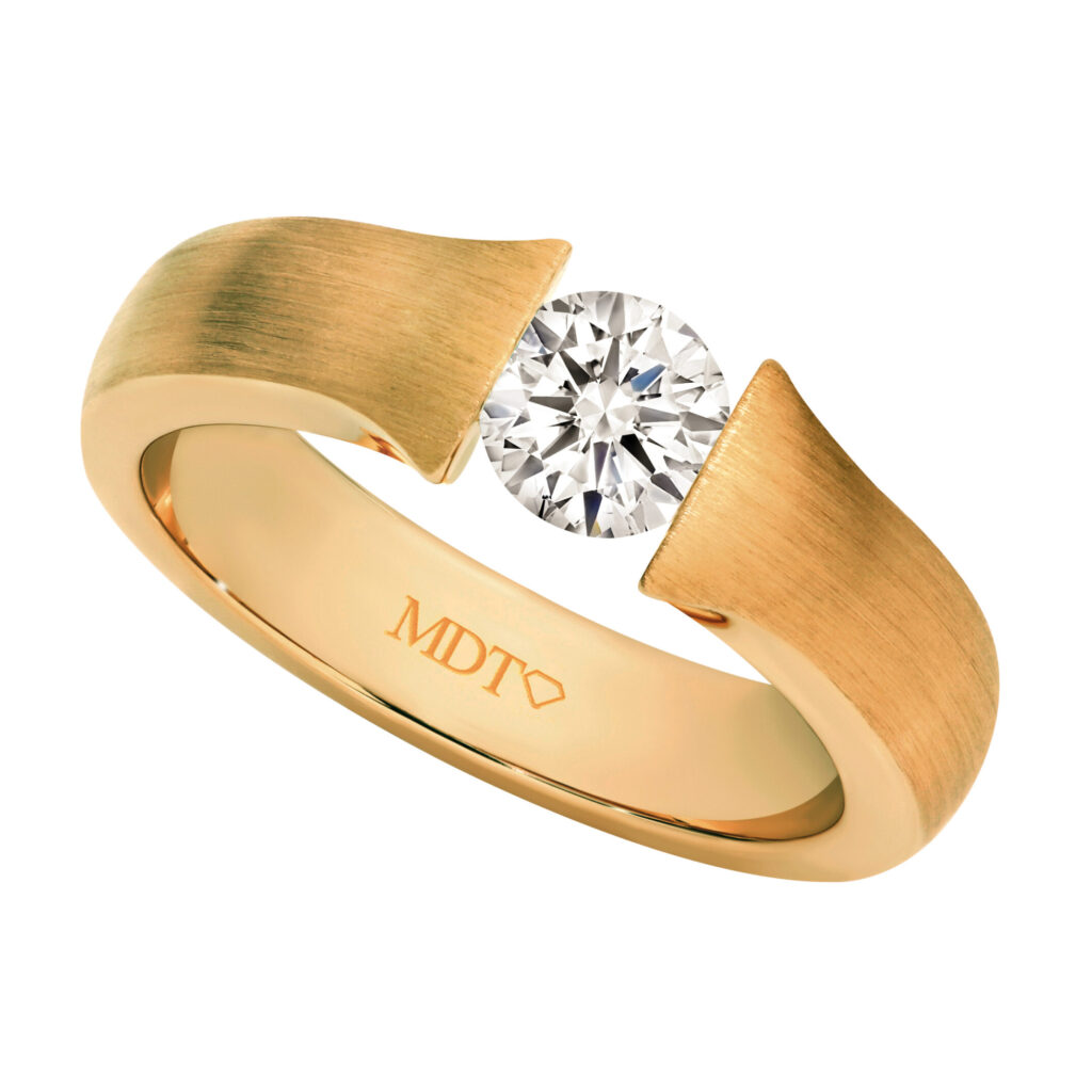Flared Tension Set Diamond Ring in Yellow Gold