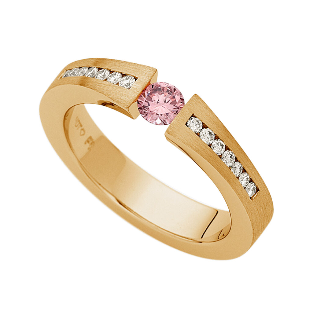 Tension Set Pink Diamond Ring in Yellow Gold