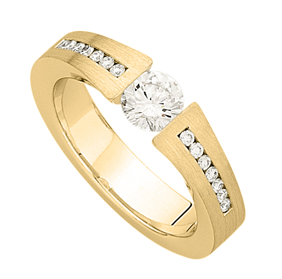Matt Finish Tension Diamond Ring with Channel Setting in Yellow Gold