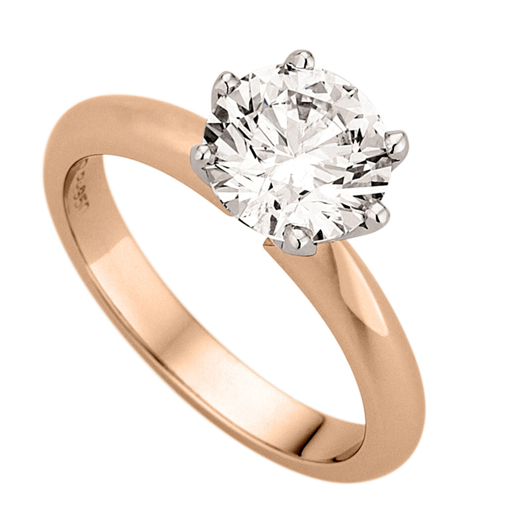 2ct Round Diamond 6 Claw Solitaire in Rose Gold