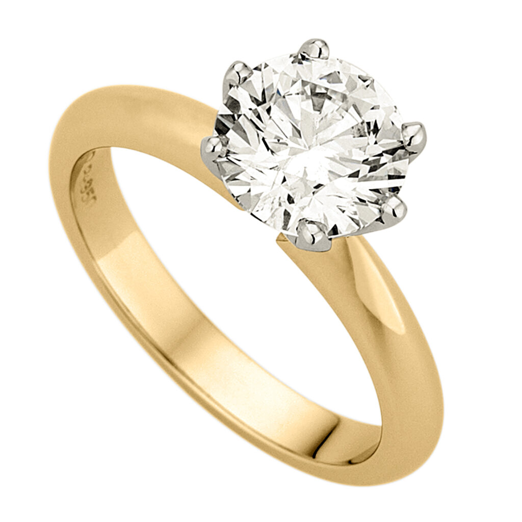 2ct Round Diamond 6 Claw Solitaire in Yellow Gold