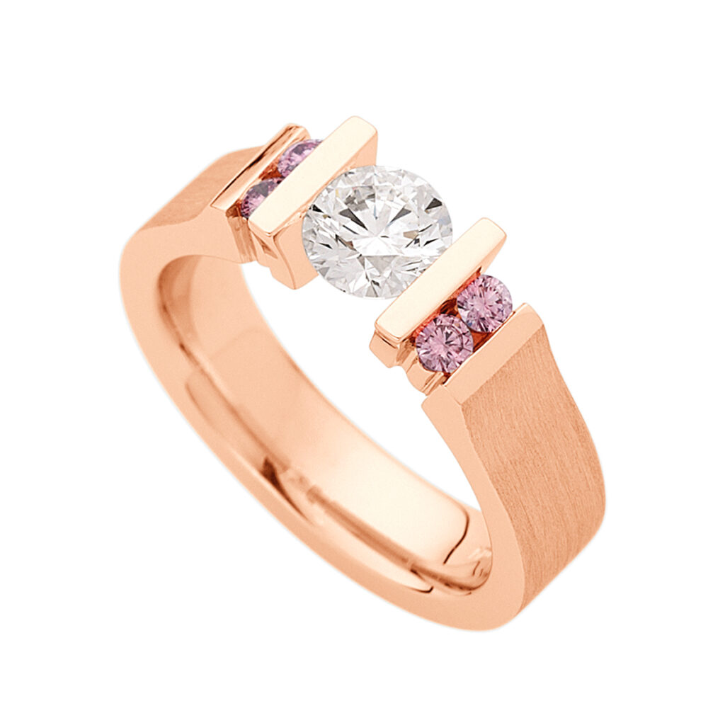 Tension Set White and Pink Diamond Ring in Rose Gold
