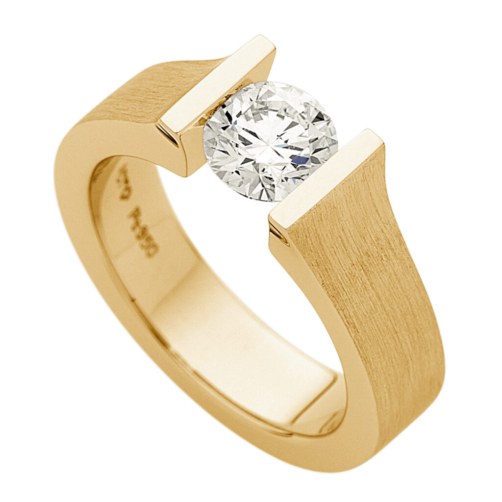 Tension Diamond Engagement Ring in Matt Yellow Gold