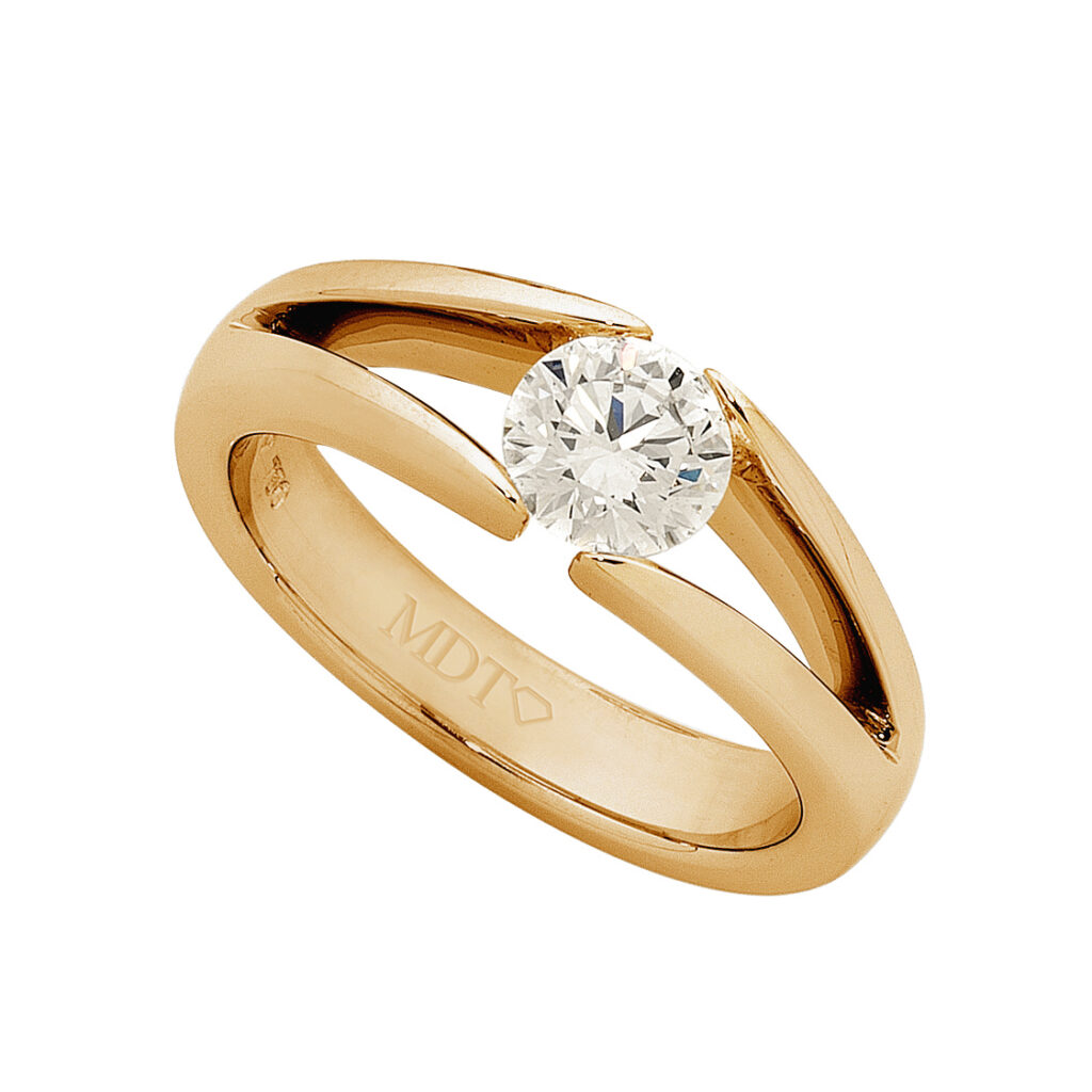 Split Band Tension Diamond Ring in Yellow Gold