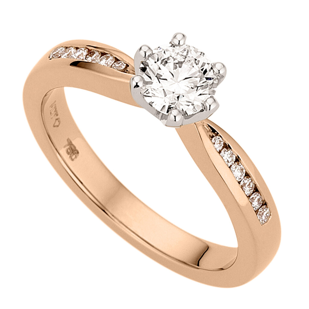 Round Diamond With Channel Set Shoulders in Rose Gold