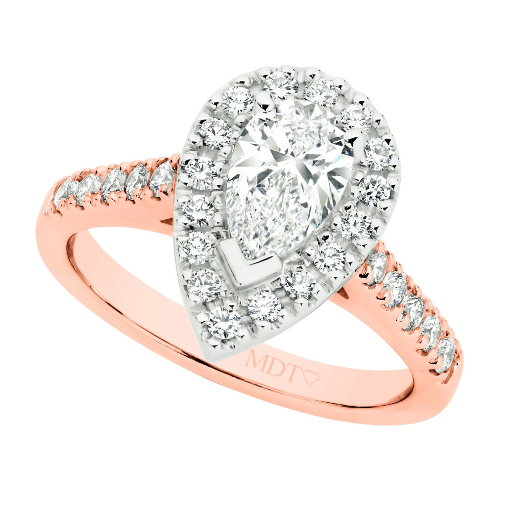 Pear Shape Diamond Halo in Rose Gold