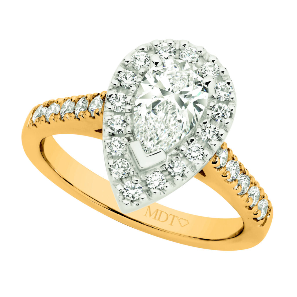 Pear Shape Diamond Halo in Yellow Gold