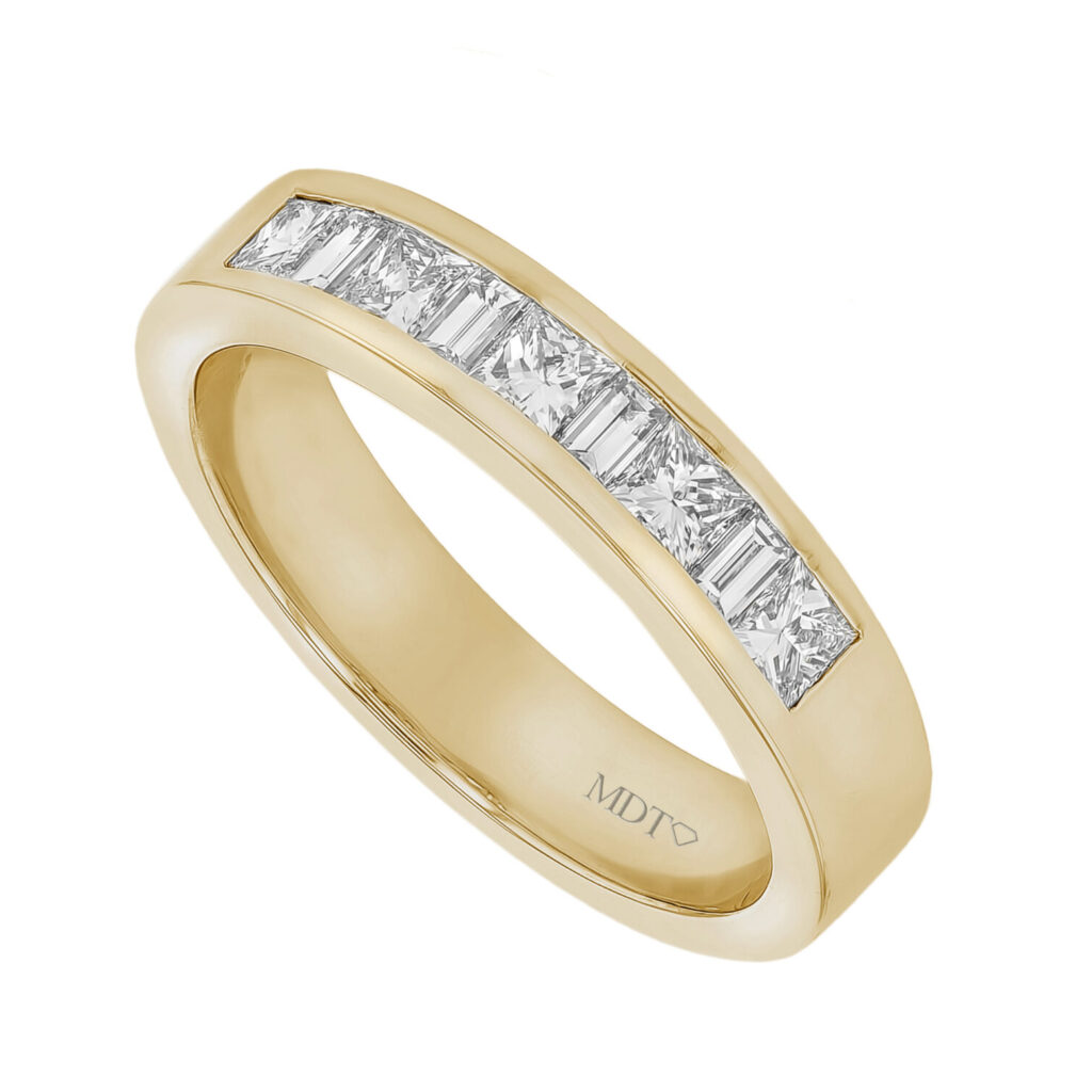 Channel Set Princess & Baguette Diamond in Yellow Gold