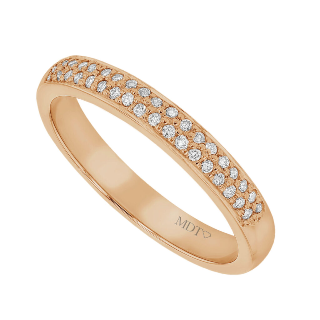 Two Row Pave Set Diamond Ring in Rose Gold