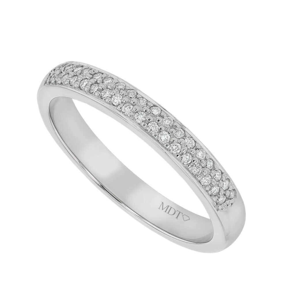 Two Row Pave Set Diamond Ring in White Gold