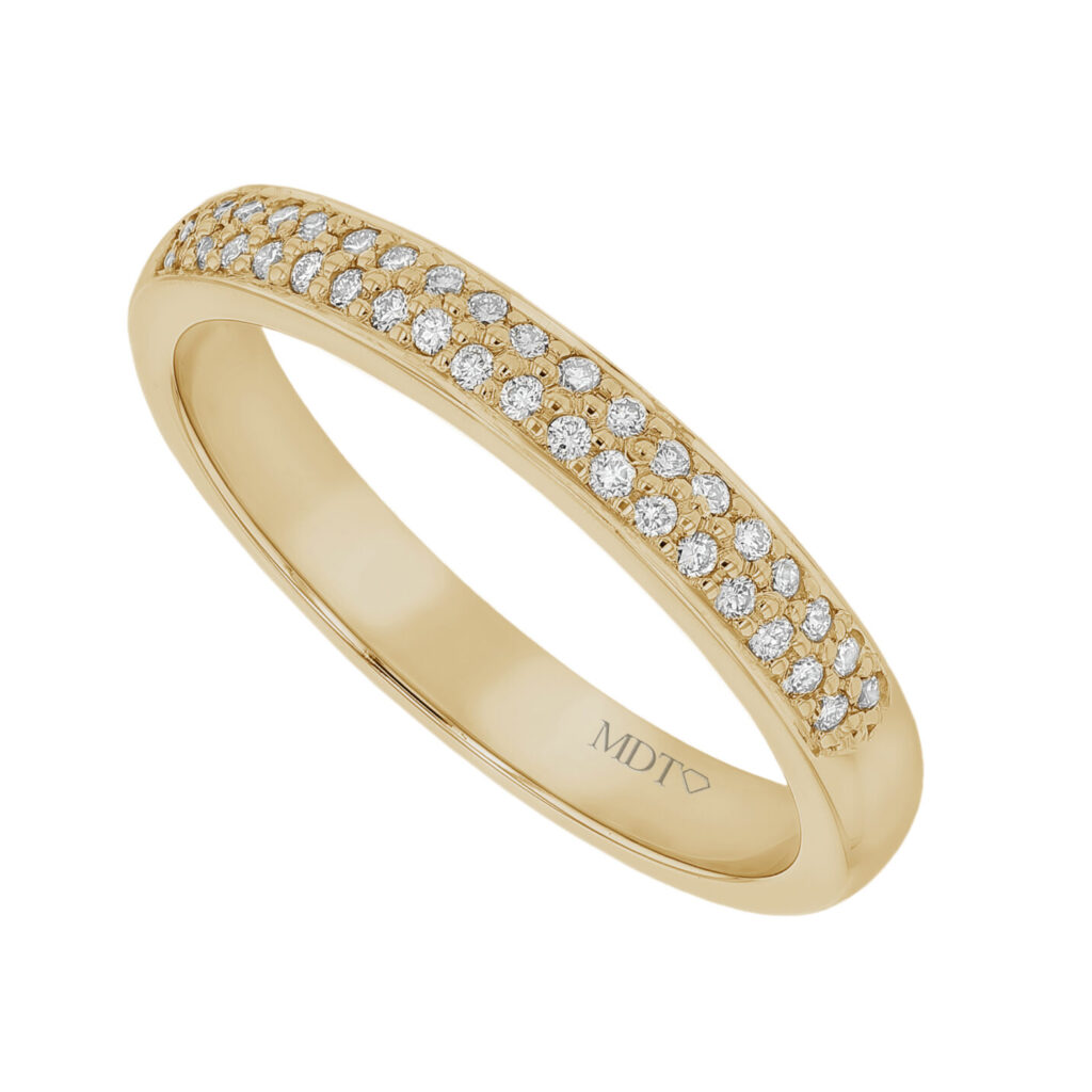 Two Row Pave Set Diamond Ring in Yellow Gold