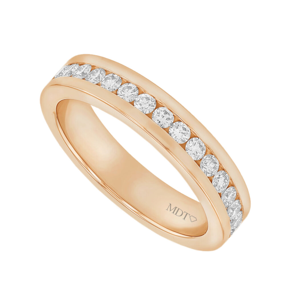 Wide Channel Set with .03ct Diamonds in Rose Gold