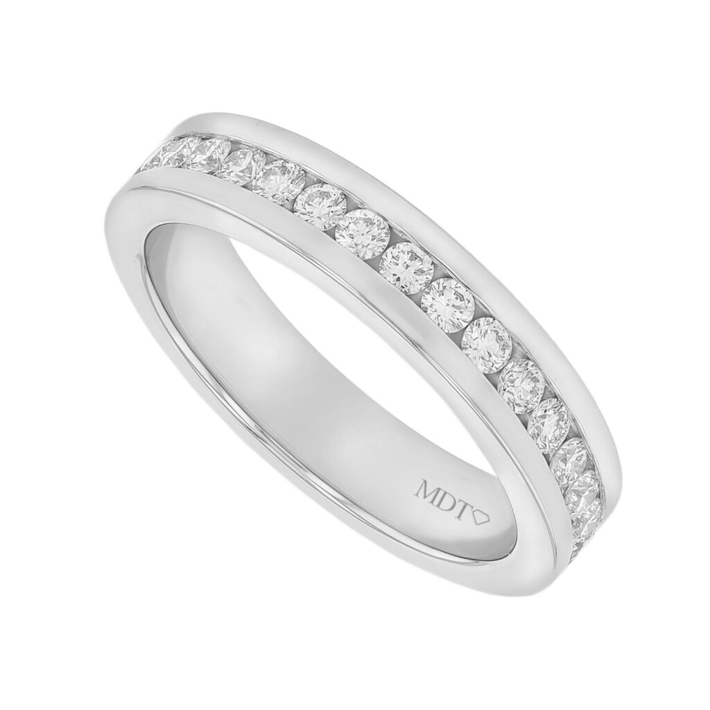 Wide Channel Set with .03ct Diamonds in White Gold