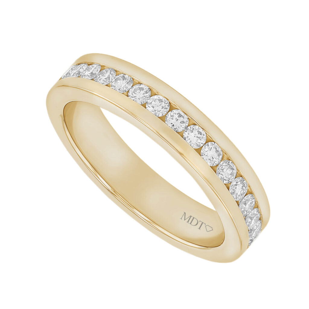 Wide Channel Set with .03ct Diamonds in Yellow Gold
