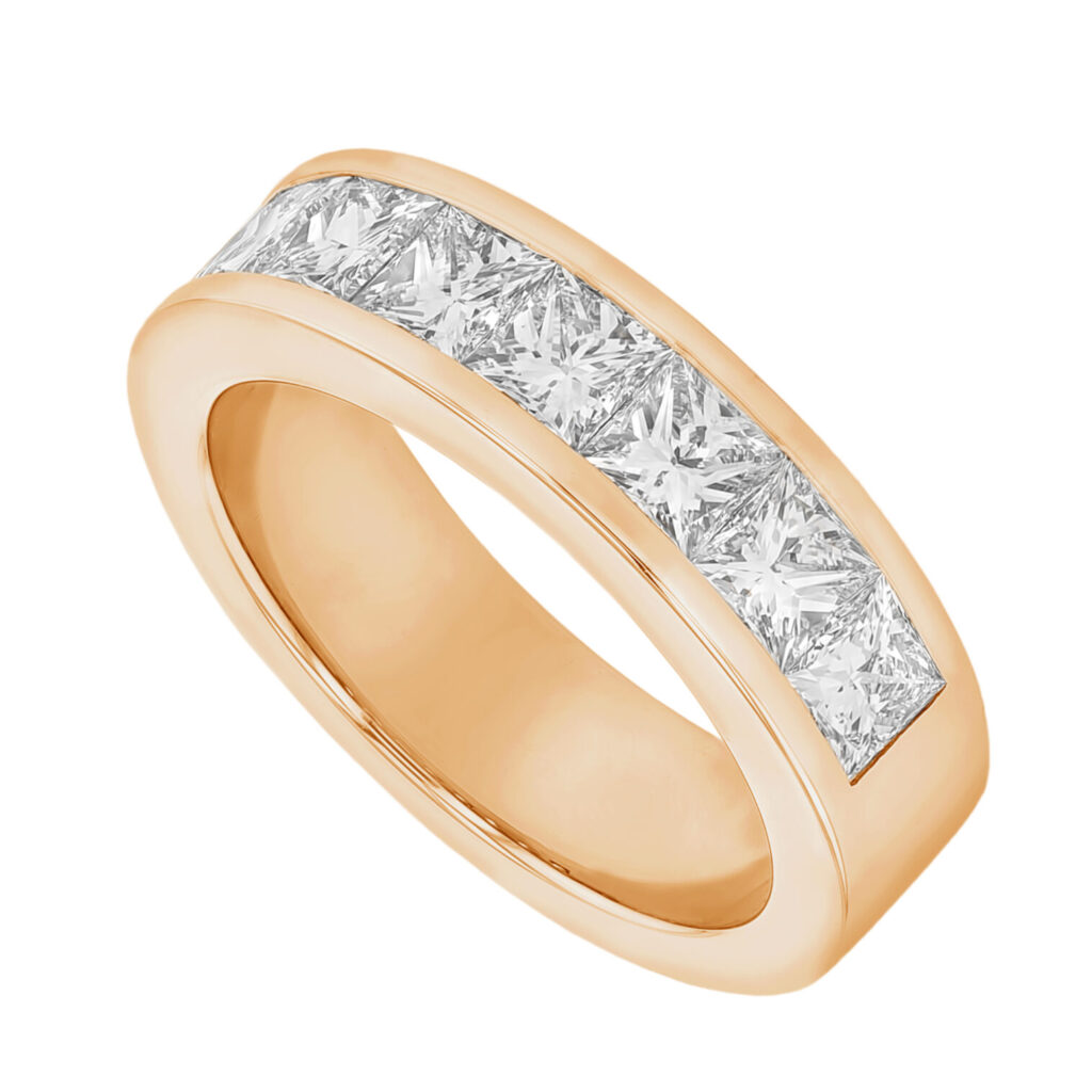 Channel Set with Large Princess Cut Diamonds in Rose Gold