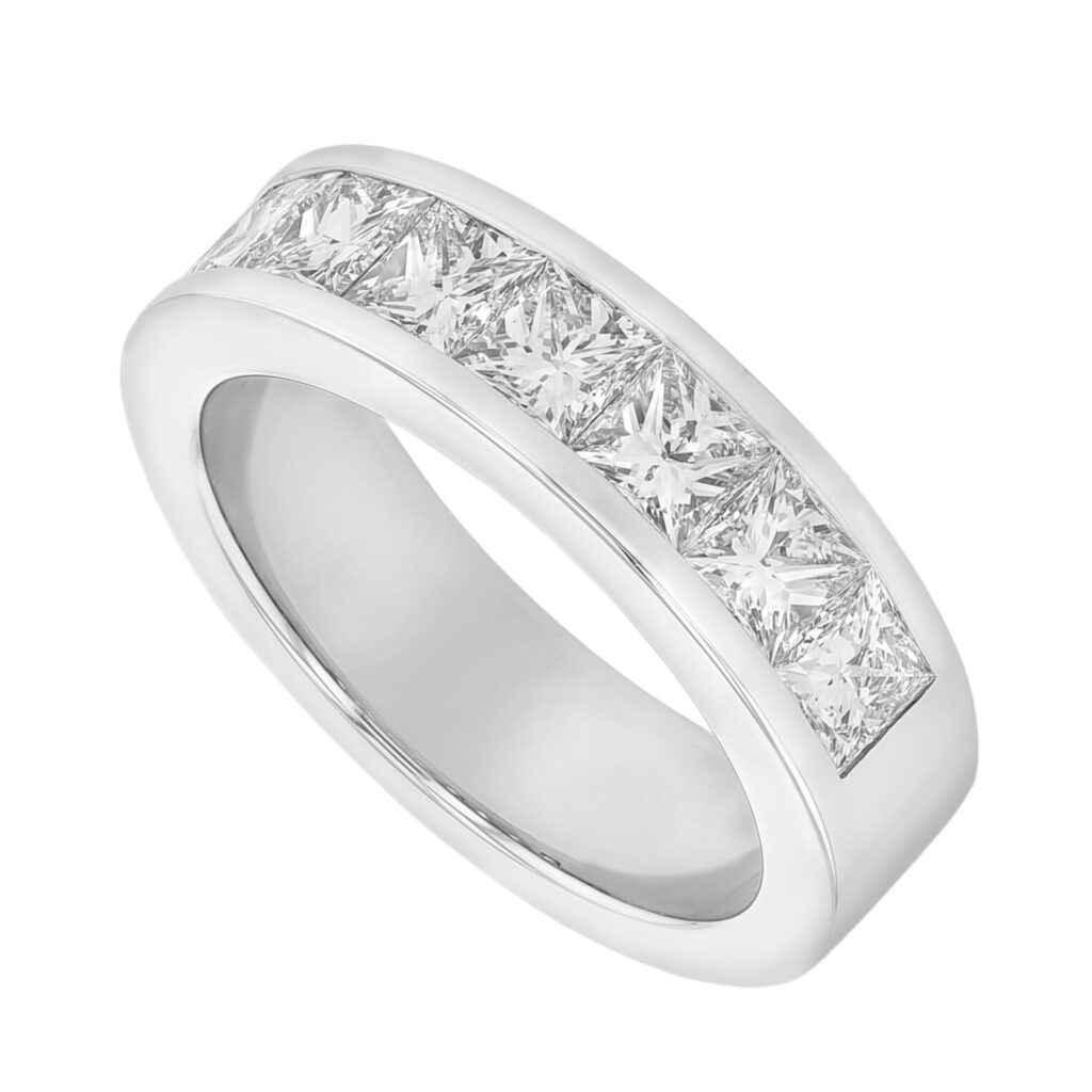 Channel Set with Large Princess Cut Diamonds in White Gold