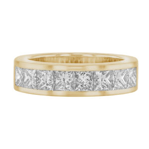 channel set princess cut diamond ring in yellow gold