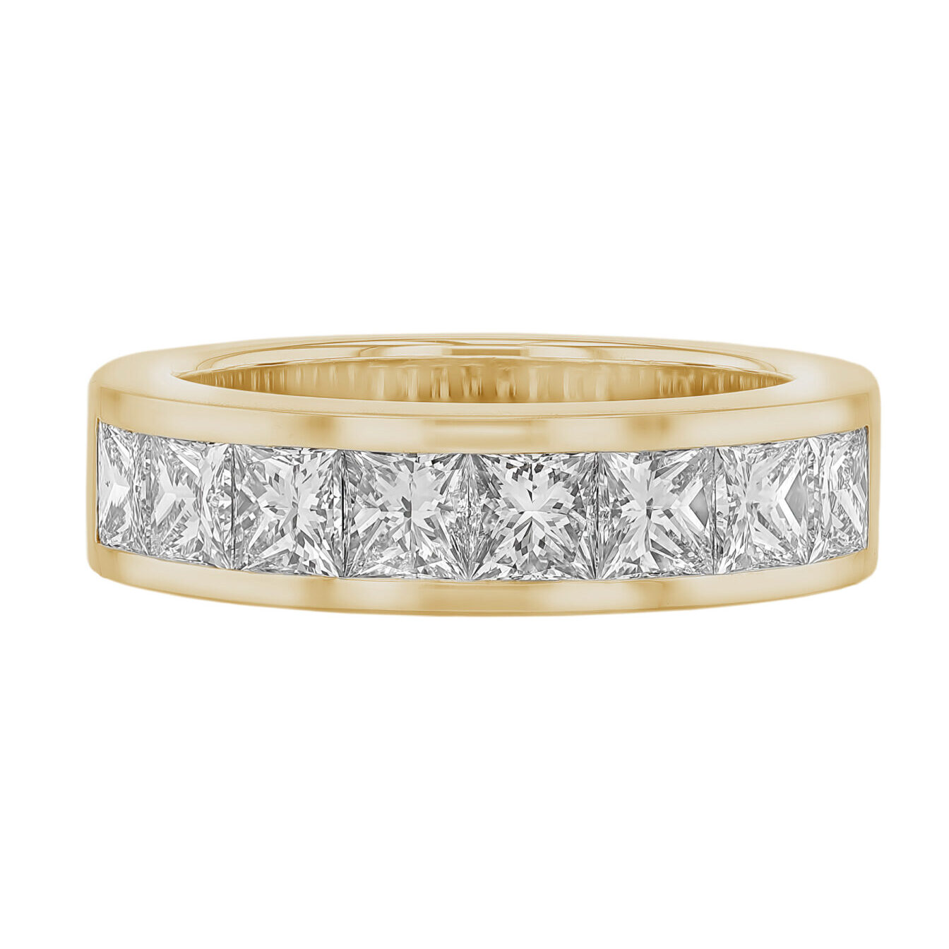 channel set princess cut diamond ring in yellow gold