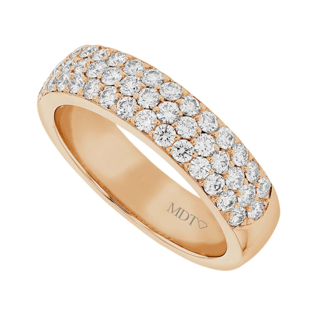 Three Row Pave Set Diamond Ring in Rose Gold