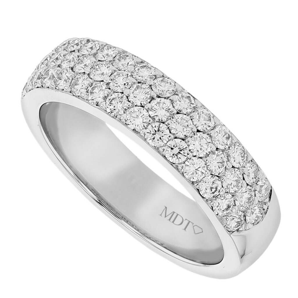 Three Row Pave Set Diamond Ring in White Gold