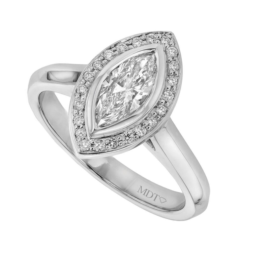 Platinum Marquise Grain Set Halo Diamond Ring C1011
