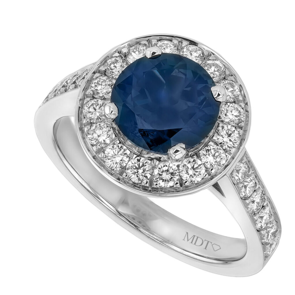 Australian Sapphire Diamond Halo Ring in Platinum C1206