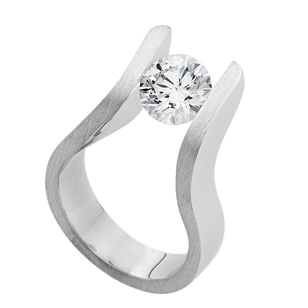 "The Edge" Tension Set Diamond Ring with Emery Finish C4041