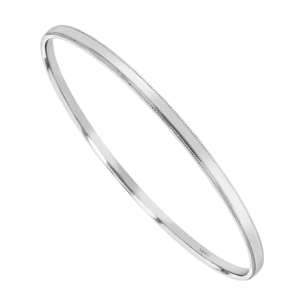 Platinum Polished Bangle with Mill Grain Edge