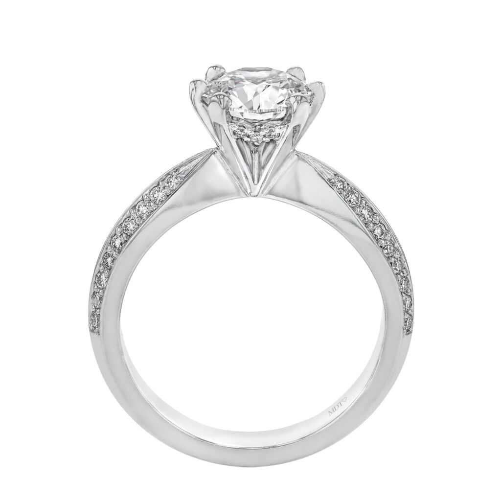 Platinum Round Diamond Ring With Grain Setting and Hidden Halo C675