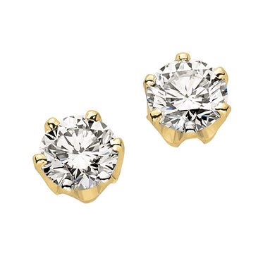 Yellow Gold 6 Claw Set Diamond Stud Earrings C553