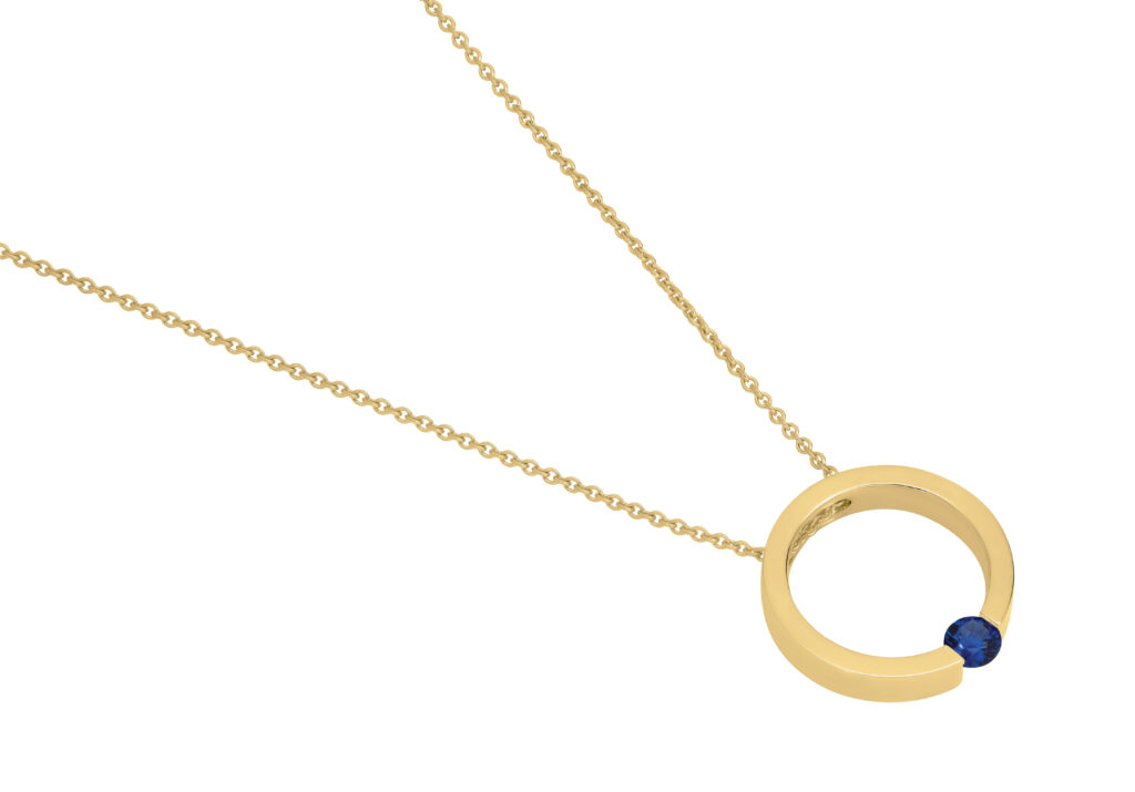 Tension Set Blue Sapphire Necklace in Yellow Gold - C1061