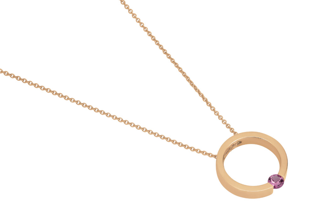 Rose Gold Tension Set Pink Sapphire Pendant C1061-PS
