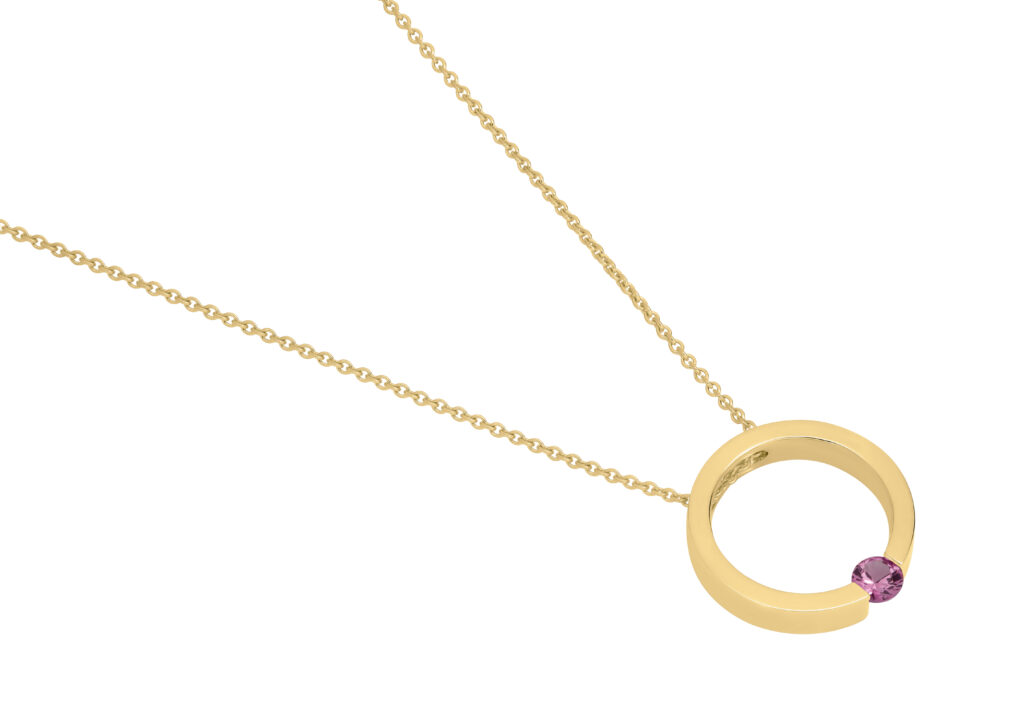 Yellow Gold Tension Set Pink Sapphire Pendant C1061-PS