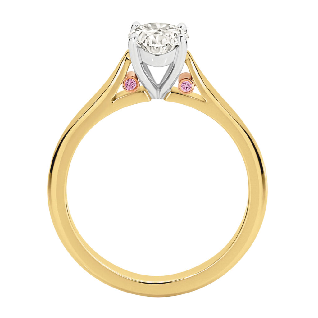 Oval White and Pink Diamond Ring in Yellow Gold - C1065
