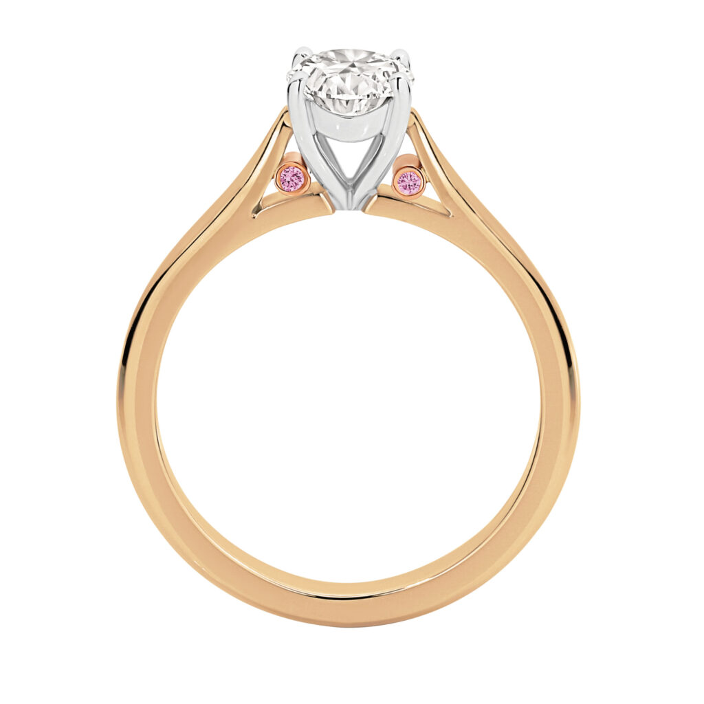 Oval White and Pink Diamond Ring in Rose Gold - C1065