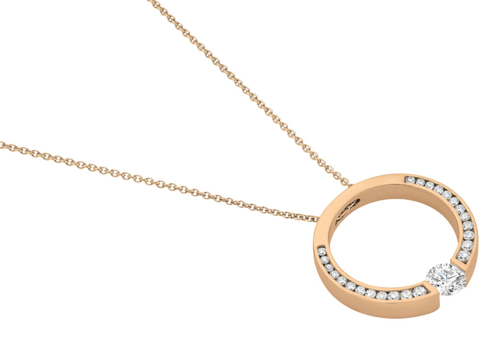 Tension Set Pendant With Channel set Diamonds in Rose Gold C561
