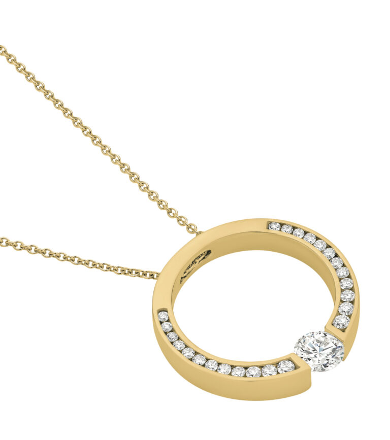 C561 Yellow gold tension set diamond pendant scaled e1786736526733