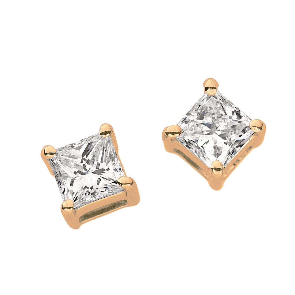 Rose Gold Princess Cut Diamond Stud Earrings C634