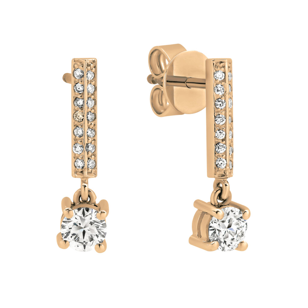 4 Claw Diamond Drop Earrings in Rose Gold C635
