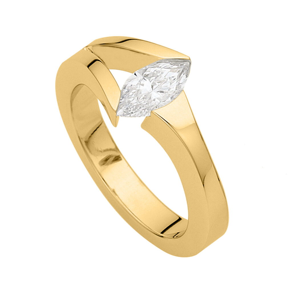 Marquise Tension Set Diamond Ring with Split Band in Yellow Gold C652