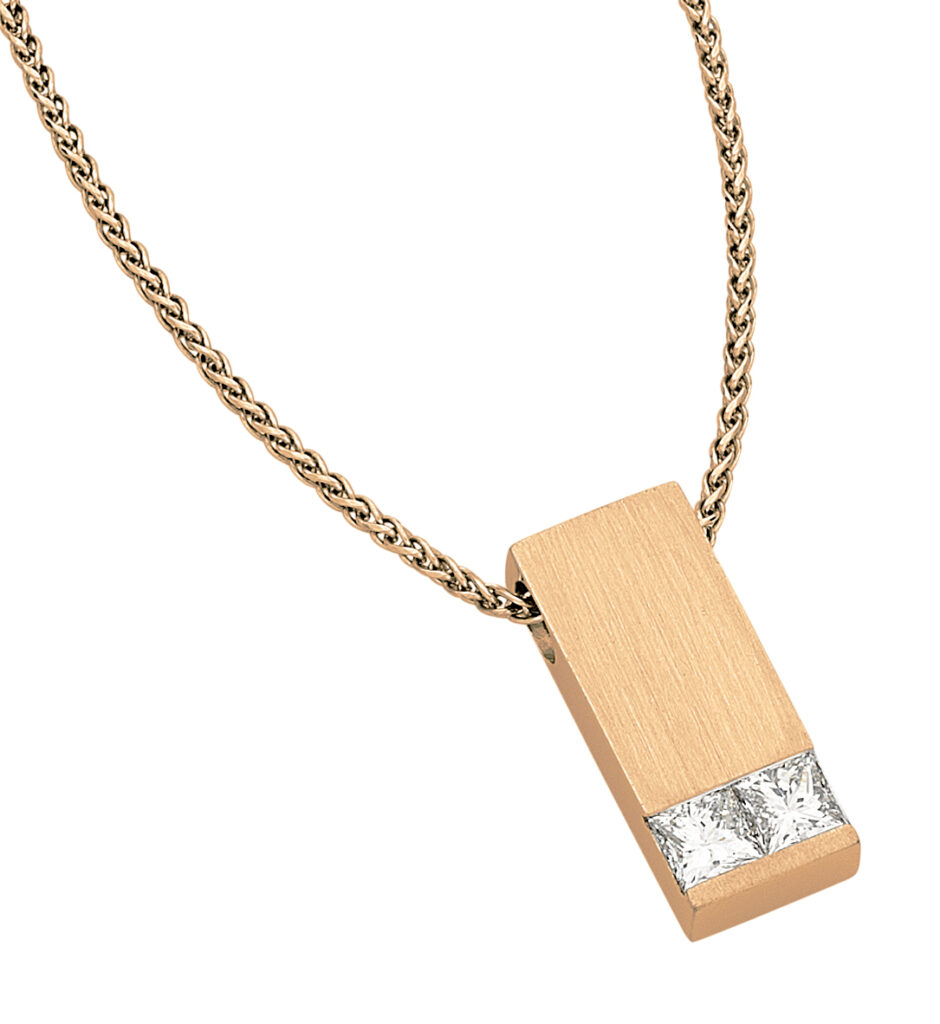 Bar Set Double Princess Cut Diamonds Pendant in Rose Gold C730