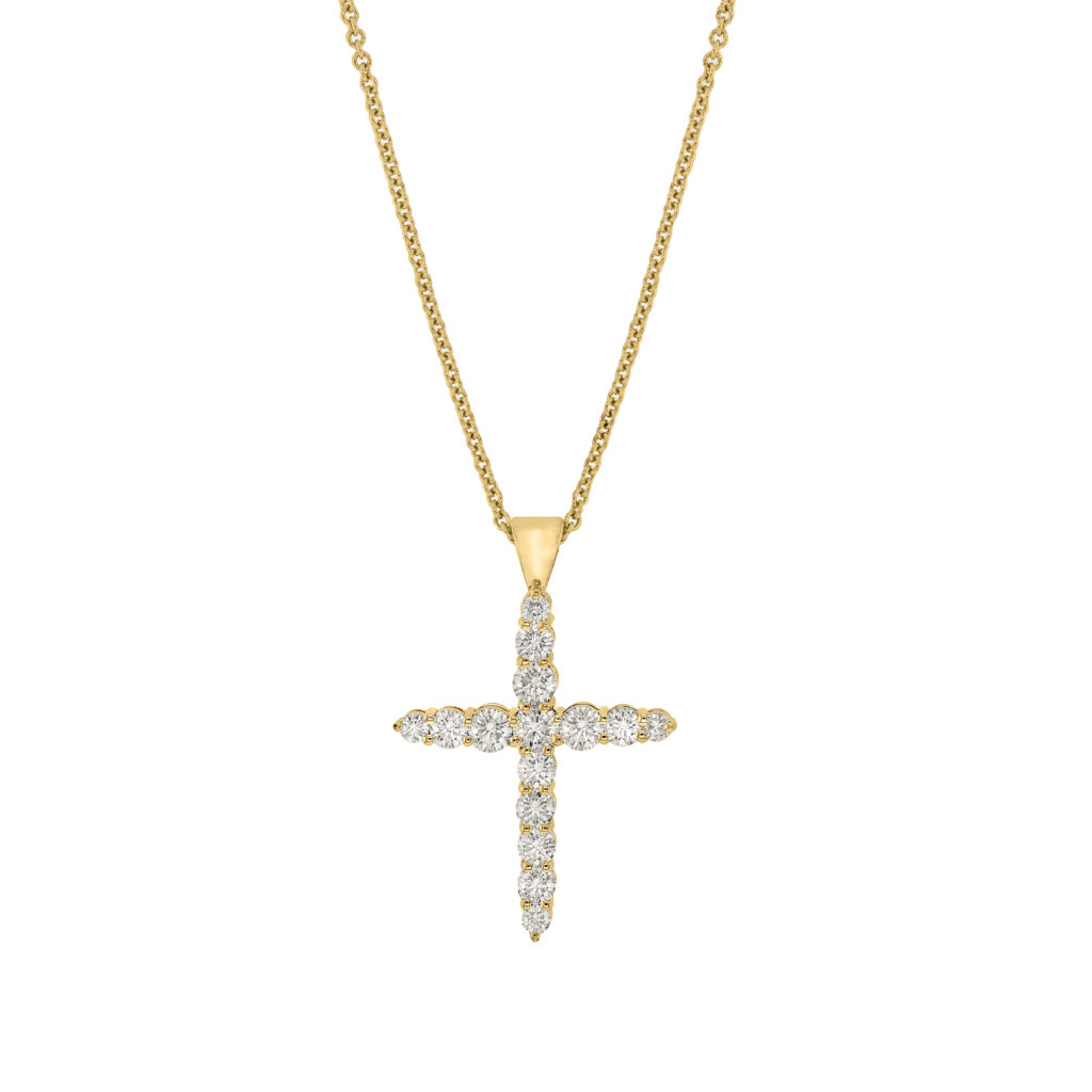 Yellow Gold Claw Set Diamond Cross Pendant C789