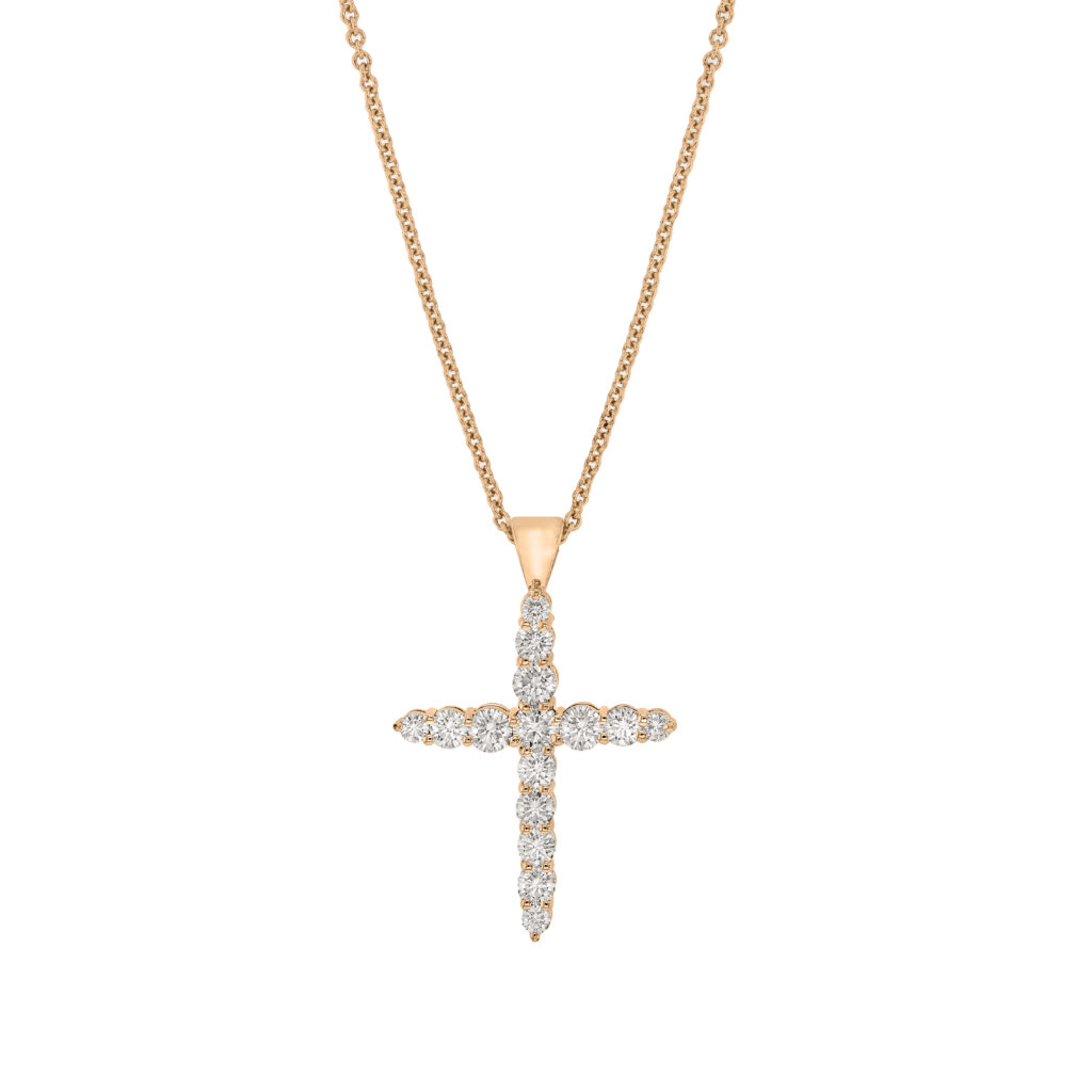 Rose Gold Claw Set Diamond Cross Pendant C789