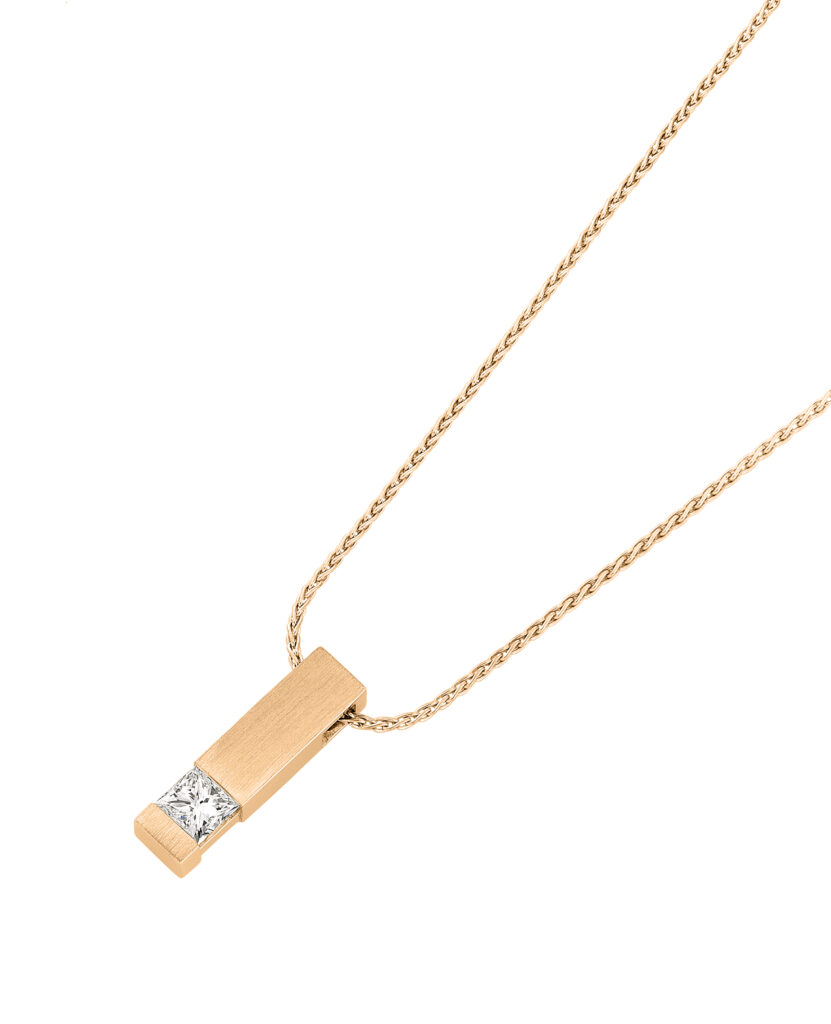 Bar Set Princess Cut Diamond Pendant in Rose Gold C815