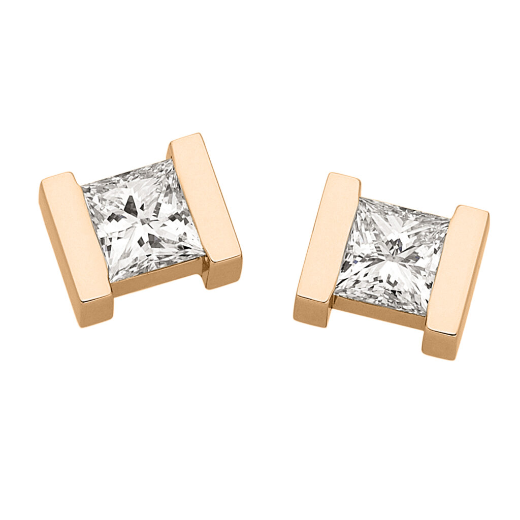 Bar Set Princess Cut Diamond Studs in Rose Gold C903