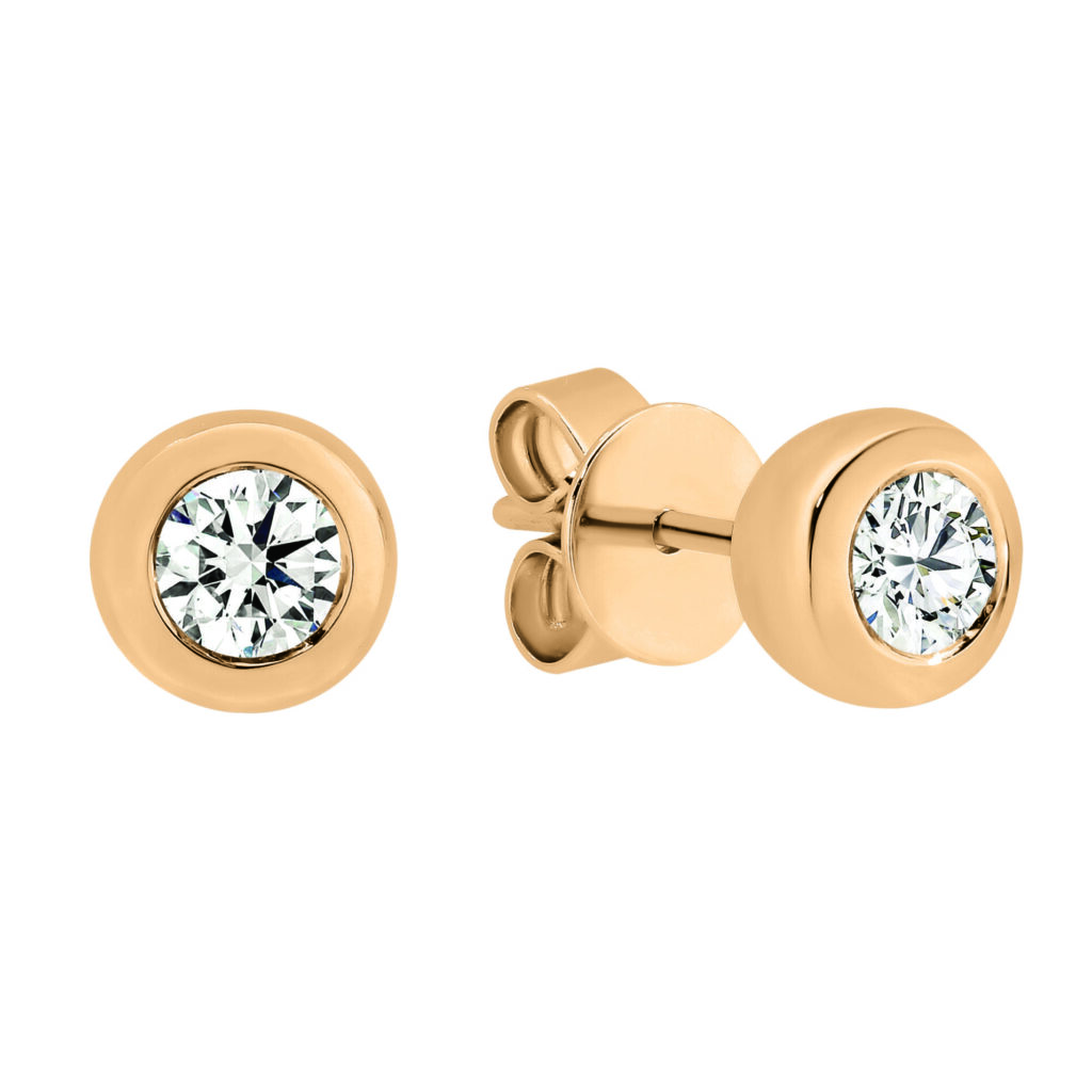 Bezel Set Diamond Studs in Rose Gold - C941