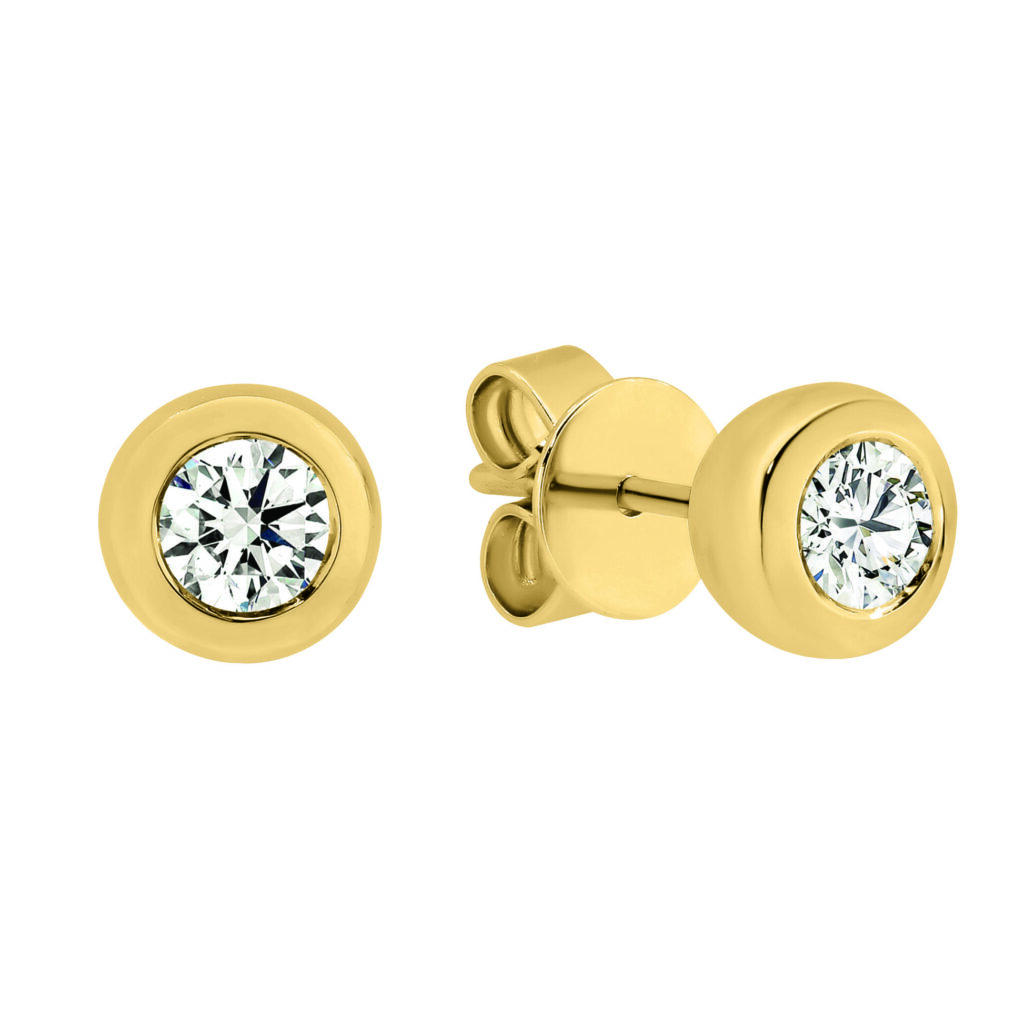 Bezel Set Diamond Studs in Yellow Gold - C941