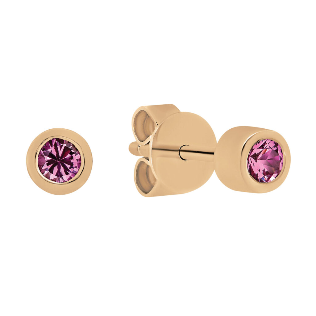 Bezel Set Sapphire Stud Earrings in Rose Gold  C941-pink saph